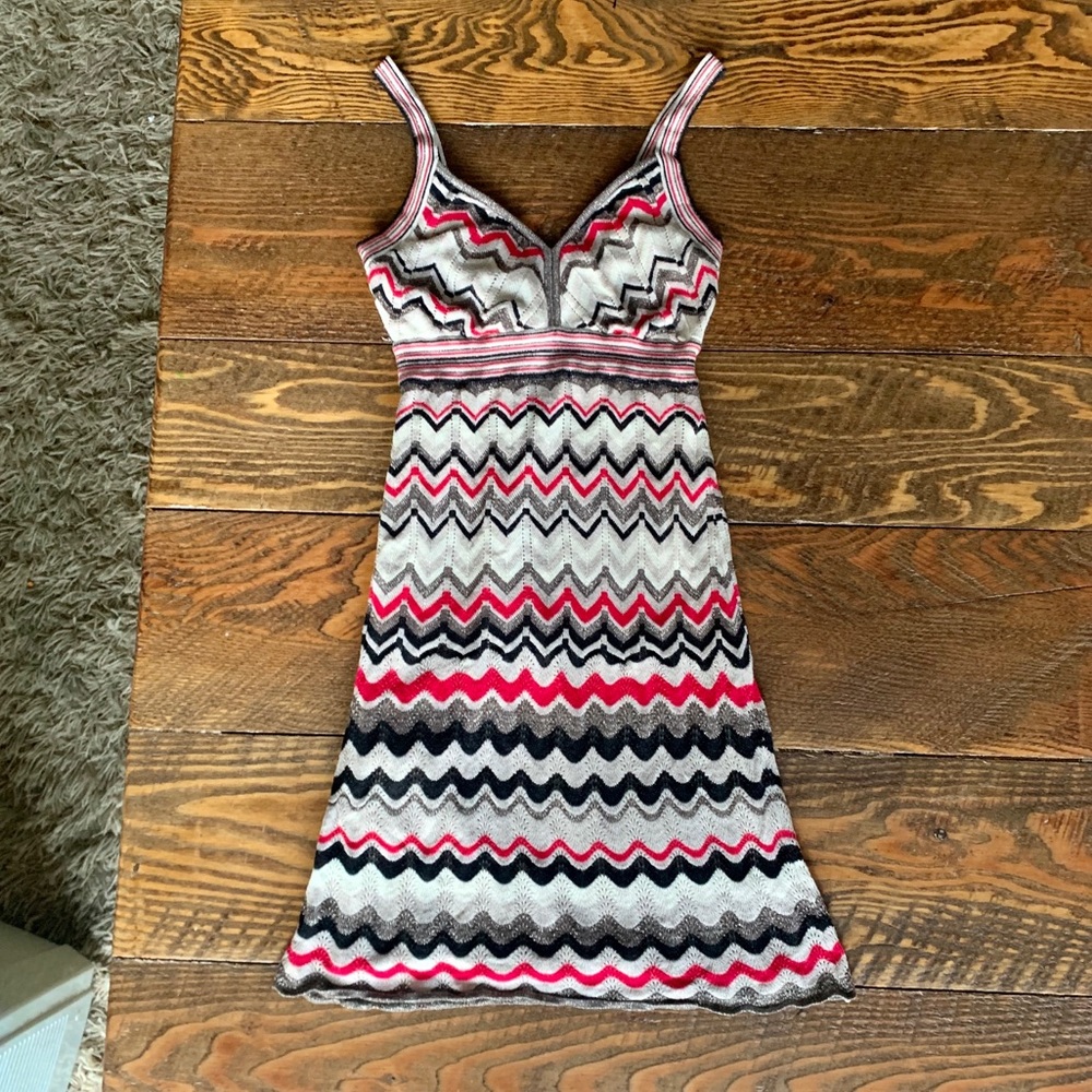 Guess Striped Zigzag Knit Mini Dress in Pink, Black & White